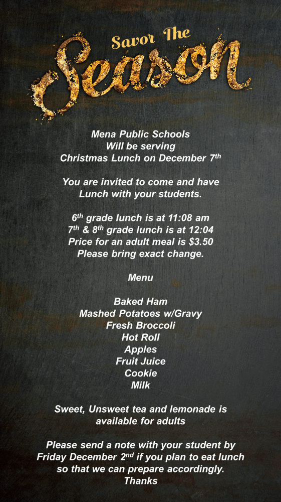 Cafeteria Christmas Lunch to be Served